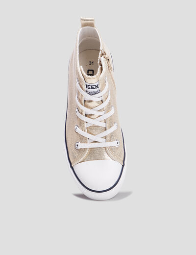 Tennis montantes en toile bout renforc&eacute; jaune or fille
