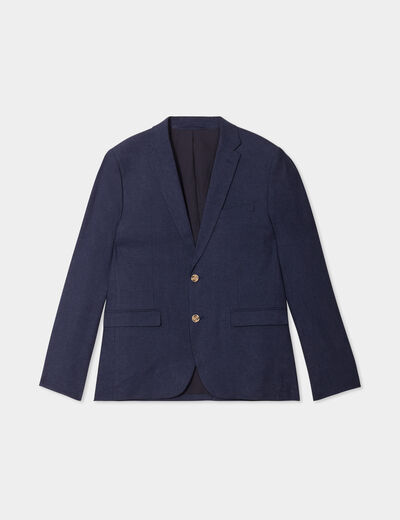 Veste blazer droite lin m&eacute;lang&eacute; bleu marine homme