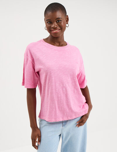 T-shirt col rond manches courtes coton vieux rose femme