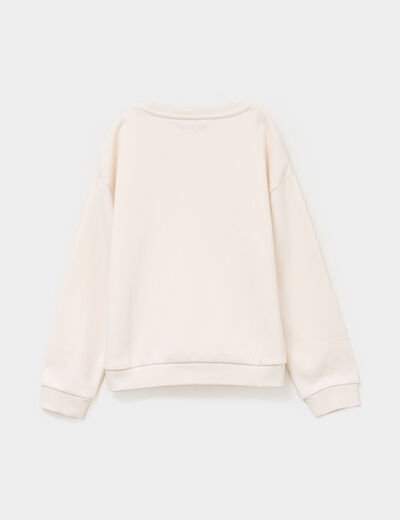 Sweat col rond manches longues creme fille