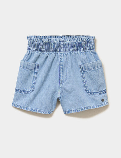 Short en jean paperbag taille &eacute;lastiqu&eacute;e denim triple stone fille