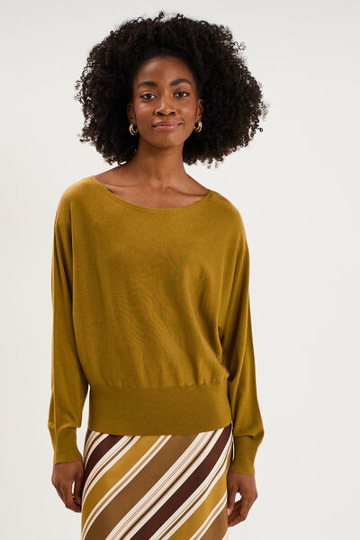 Pull encolure bateau manches longues vert olive femme