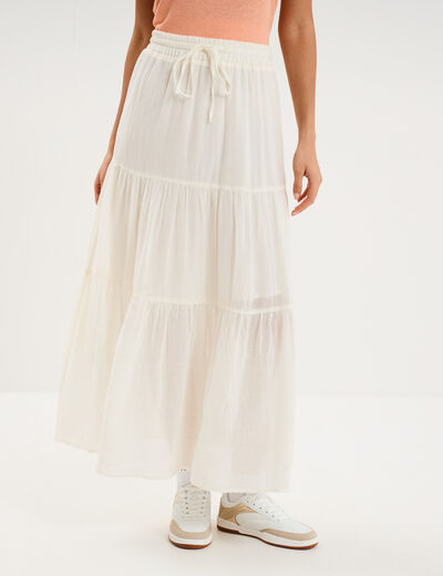 Jupe longue fluide &eacute;vas&eacute;e coton blanc femme