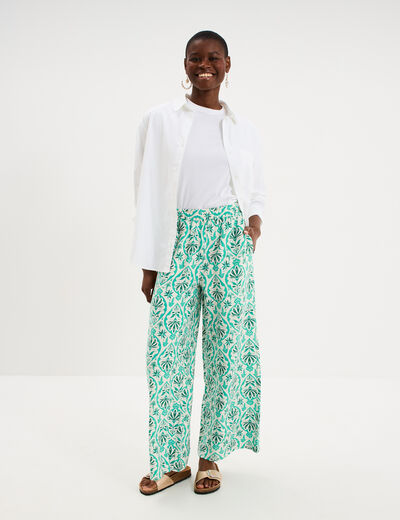 Pantalon large fluide taille &eacute;lastiqu&eacute;e ecru femme