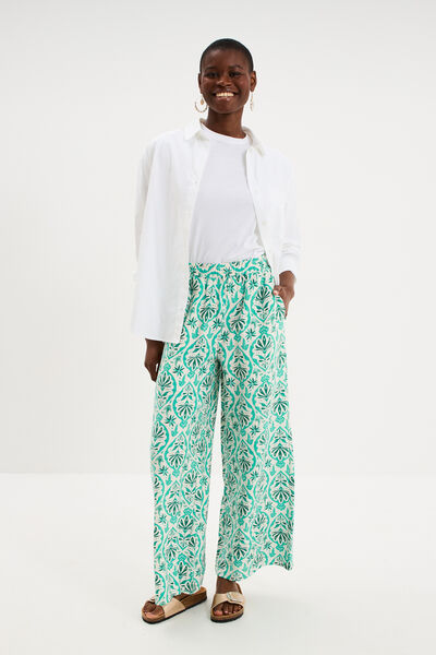 Pantalon large fluide taille &eacute;lastiqu&eacute;e ecru femme
