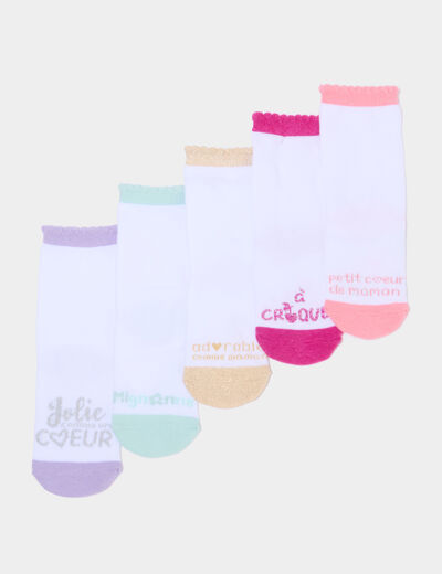 Lot 5 paires chaussettes blanc b&eacute;b&eacute; fille