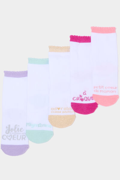 Lot 5 paires chaussettes blanc b&eacute;b&eacute; fille