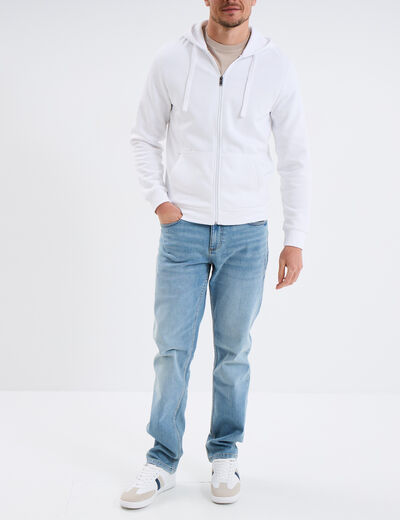 Sweat zippé molleton à capuche blanc homme