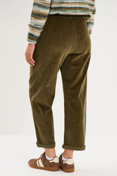 Pantalon taille haute velours 7/8&egrave;me vert kaki femme