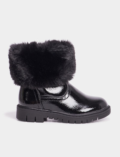 Bottines vernies fausse fourrure noir fille