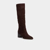 Bottes hautes &agrave; talons su&eacute;dine marron fonc&eacute; femme