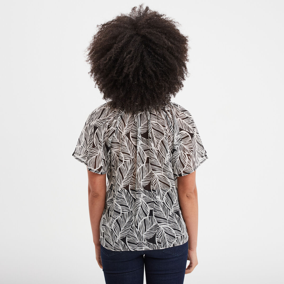 Blouse manches papillons fils métallisés noir femme