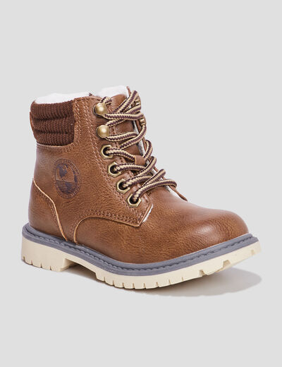 Bottines zippées doublées marron garçon
