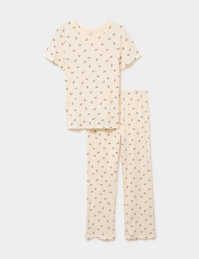 Ensemble pyjama t-shirt pantalon coton ecru femme
