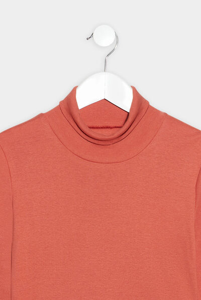 T-shirt col roulé manches longues terracotta garçon