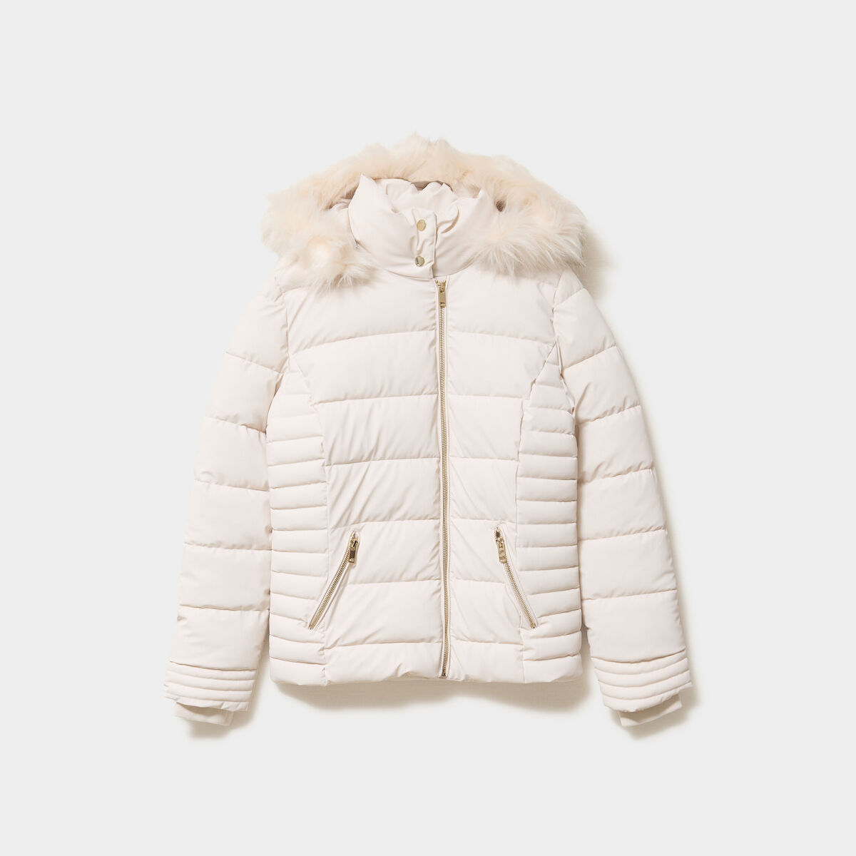 Doudoune simili cuir &agrave; capuche sable femme