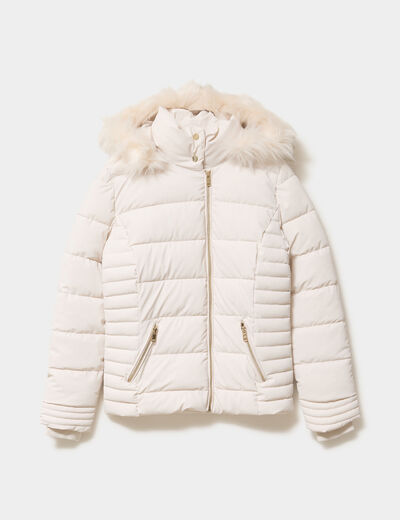 Doudoune simili cuir &agrave; capuche sable femme