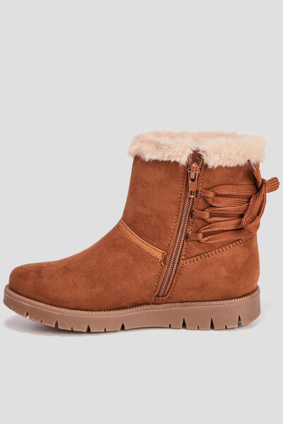 Bottines fourrées zippées camel fille