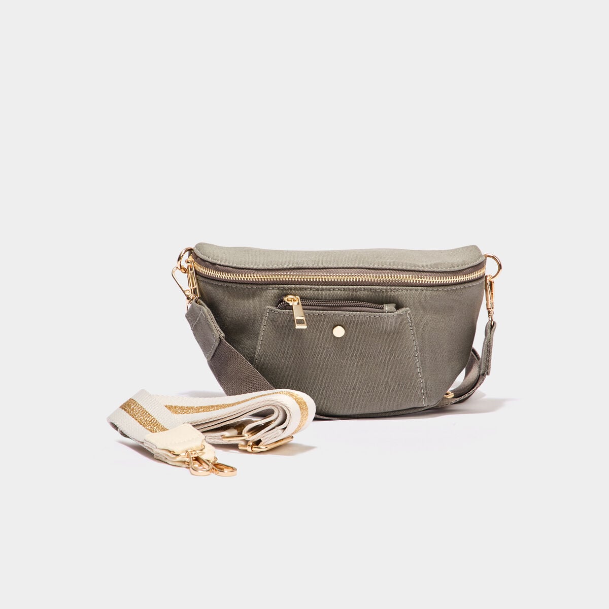 Sac banane en toile de coton canvas vert kaki femme