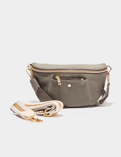 Sac banane en toile de coton canvas vert kaki femme