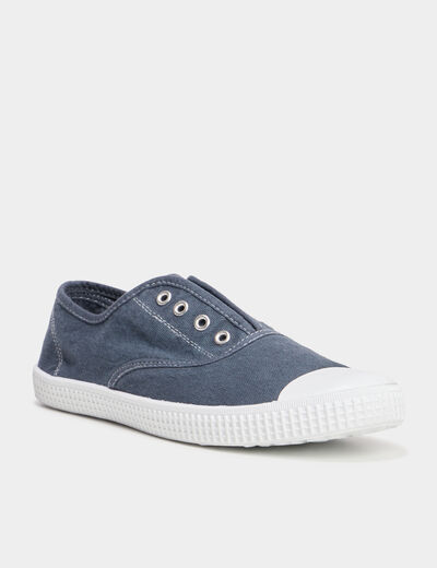 Tennis basses en toile enfilage facile bleu marine femme
