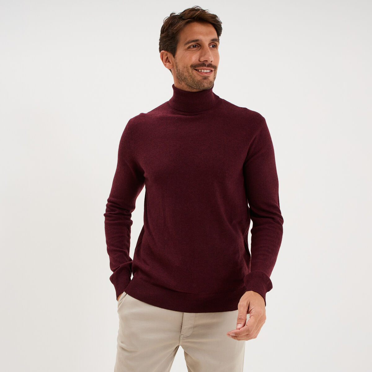 Pull col roul&eacute; manches longues violet fonc&eacute; homme