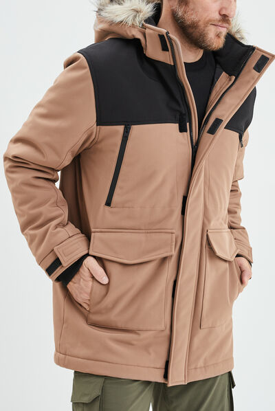 Parka avec capuche fausse fourrure taupe homme