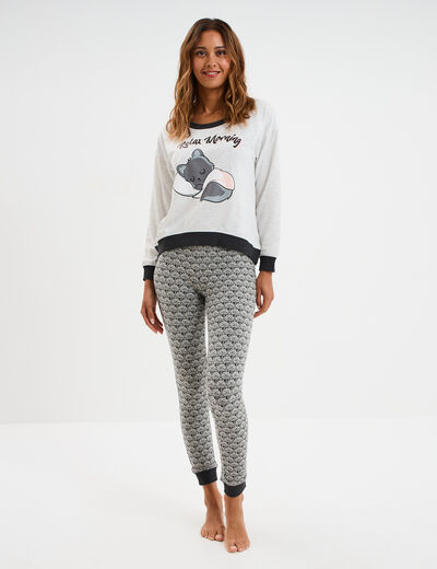 Ensemble pyjama 2 pi&egrave;ces gris clair femme