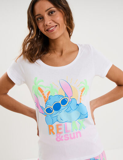 Ensemble pyjama short coton Stitch blanc femme