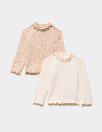 Lot 2 t-shirts sous pulls &agrave; col roul&eacute; beige b&eacute;b&eacute; fille