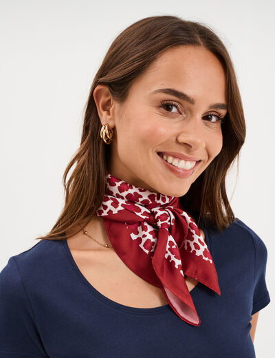 Foulard carr&eacute; effet satin bordeaux femme