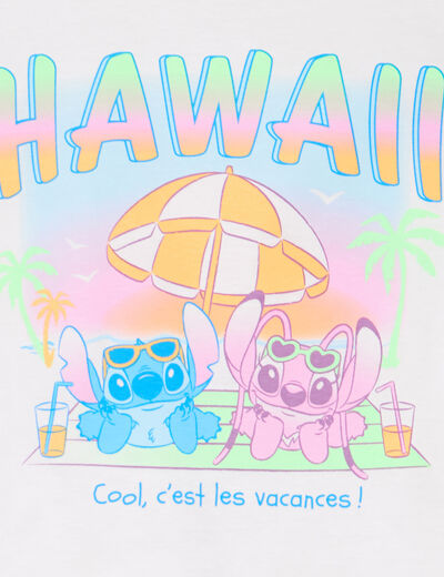 T-shirt manches courtes coton Stitch blanc fille