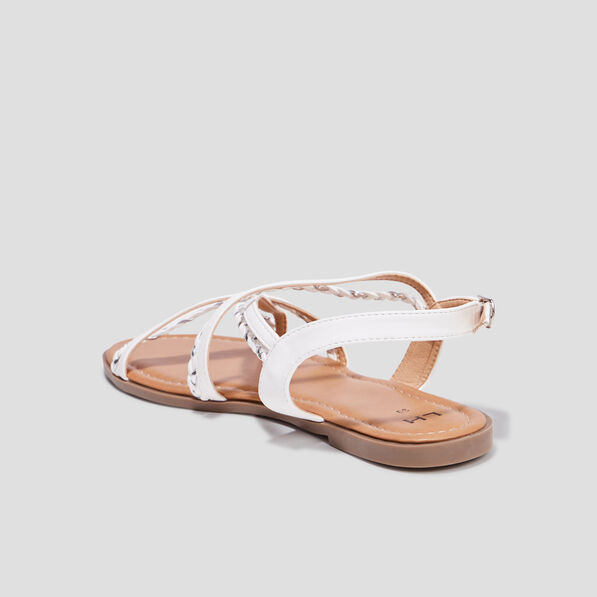Sandales plates multibrides tressées blanc femme
