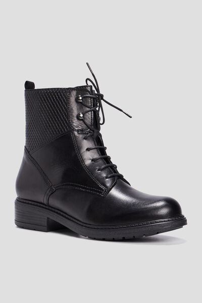 Bottines en cuir zippées à lacets noir fille
