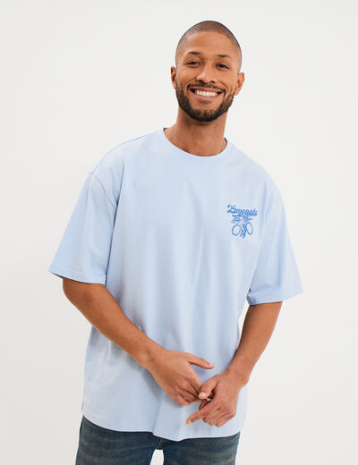 T-shirt coton &eacute;pais manches courtes bleu clair homme