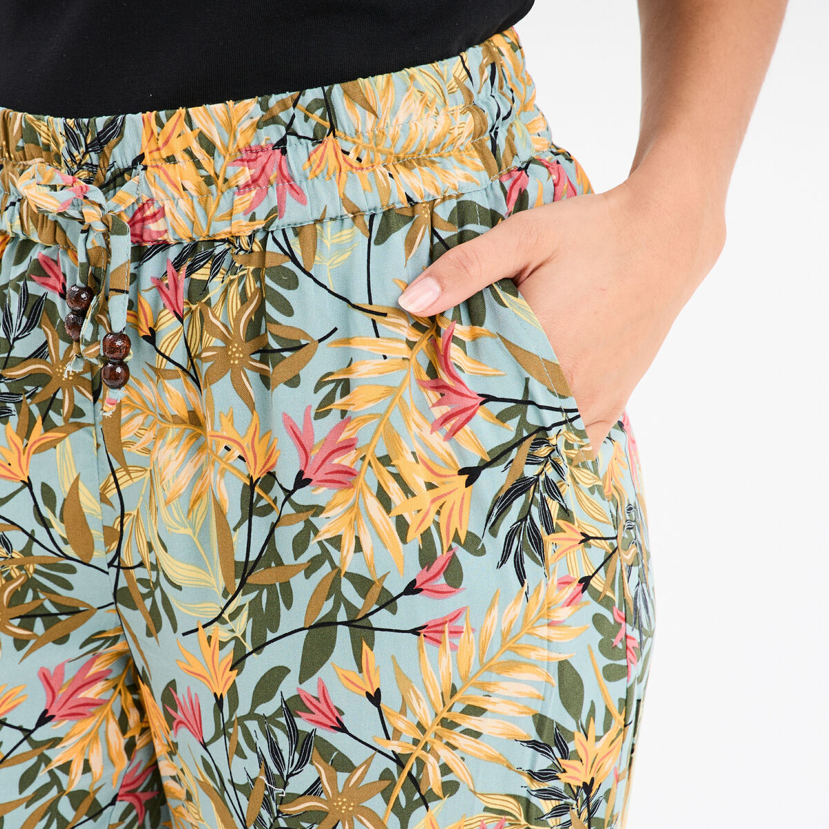 Pantalon cigarette fluide &agrave; ceinture vert &eacute;meraude femme