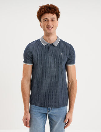 Polo slim manches courtes stretch bleu marine homme