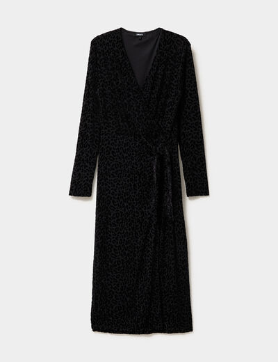 Robe effet velours noeud c&ocirc;t&eacute; noir femme
