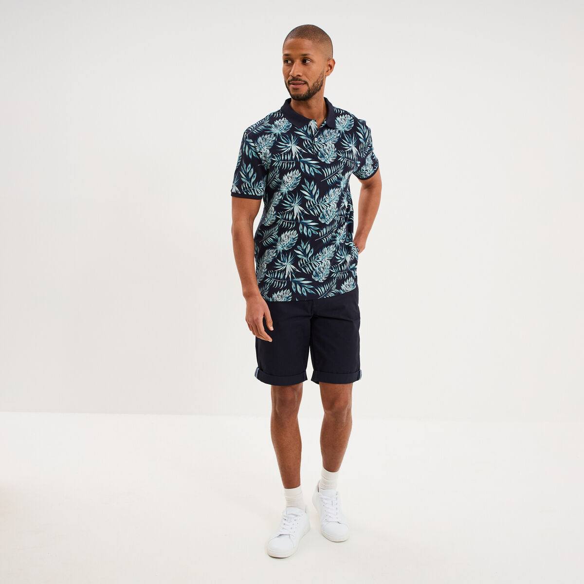 Polo jersey coton manches courtes bleu fonc&eacute; homme