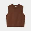 Pull col rond sans manches &agrave; boutons marron fonc&eacute; femme
