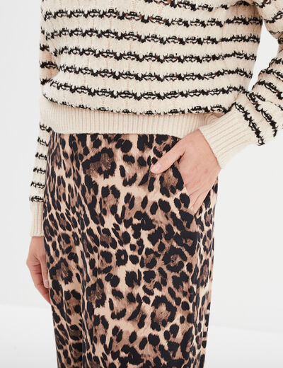 Pantalon large fluide taille élastiquée camel femme