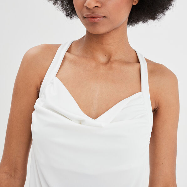 Débardeur col bénitier dos croisé blanc femme