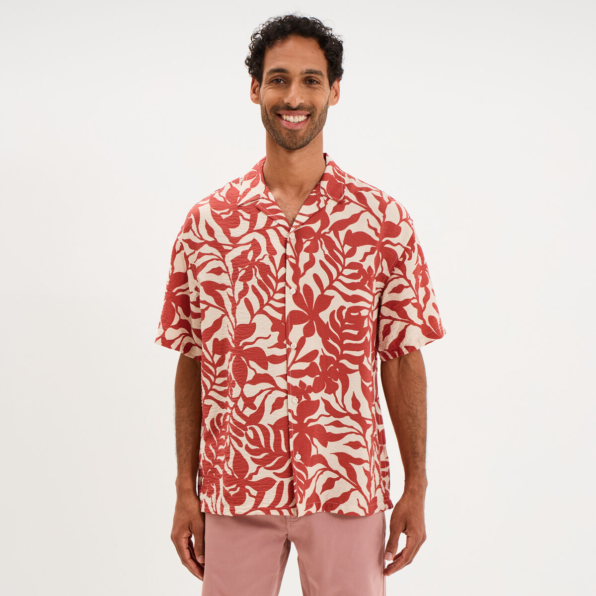 Chemise l&eacute;g&egrave;re textur&eacute;e manches courtes orange clair homme