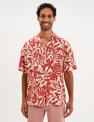 Chemise l&eacute;g&egrave;re textur&eacute;e manches courtes orange clair homme