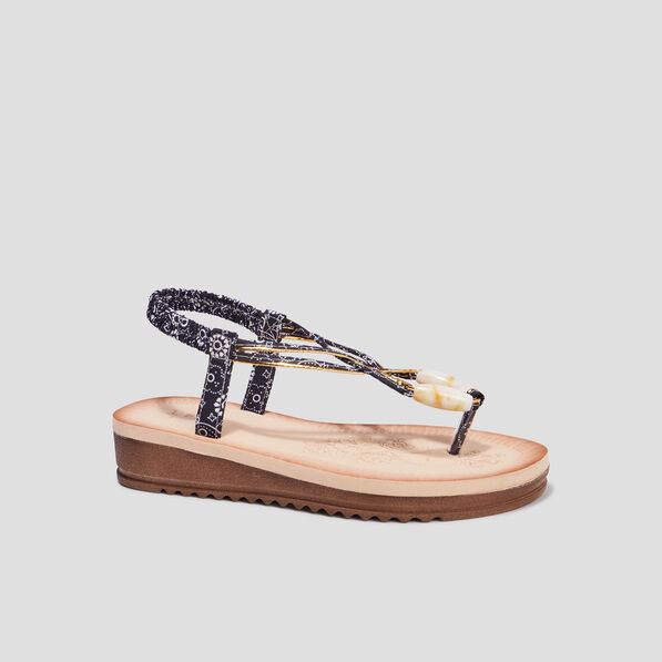 Sandales compensées entredoigts bijoux noir femme