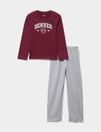 Ensemble pyjama pantalon et t-shirt bordeaux gar&ccedil;on