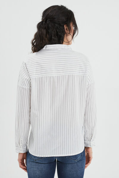 Chemise manches longues poche plaquée ecru femme