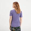 T-shirt col en V côtelé violet foncé femme