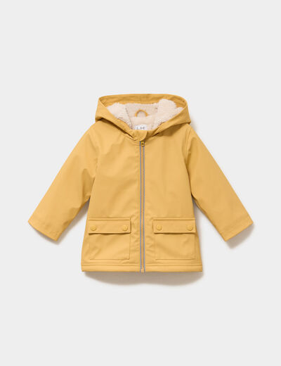 Parka &agrave; capuche d&eacute;perlante doubl&eacute;e jaune moutarde b&eacute;b&eacute; gar&ccedil;on