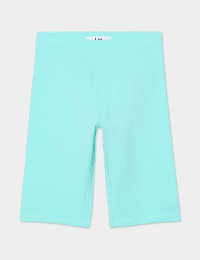 Short cycliste coton taille &eacute;lastiqu&eacute;e bleu turquoise fille